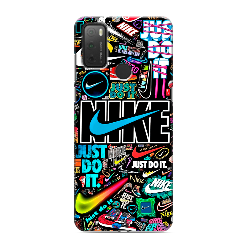 Силиконовый чехол на Alcatel 3L (2021) с принтом найк nike черный Силиконовый чехол на Alcatel 3L (2021) с принтом найк nike черный