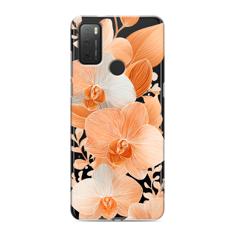 Силиконовый чехол на Alcatel 3L (2021) с принтом Бежевые цветы Силиконовый чехол на Alcatel 3L (2021) с принтом Бежевые цветы