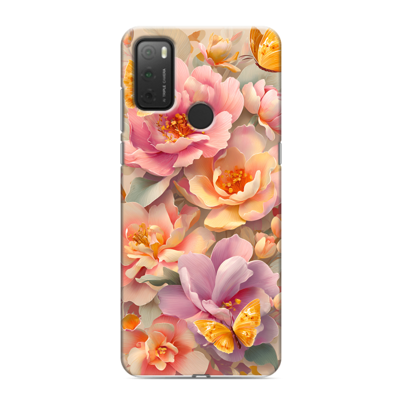 Силиконовый чехол на Alcatel 3L (2021) с принтом Цветы и бабочки Силиконовый чехол на Alcatel 3L (2021) с принтом Цветы и бабочки