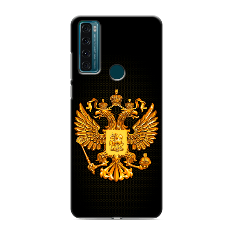 Силиконовый чехол на TCL 20 SE с принтом Герб России желтый Силиконовый чехол на TCL 20 SE с принтом Герб России желтый