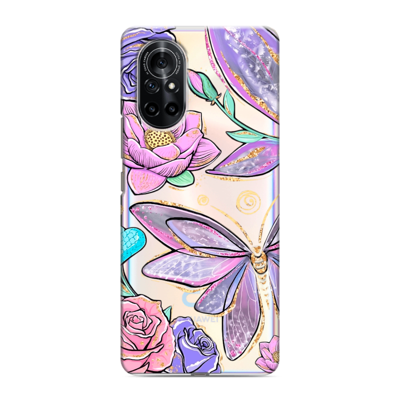 Силиконовый чехол на Huawei Nova 8 с принтом Бабочки и цветы Силиконовый чехол на Huawei Nova 8 с принтом Бабочки и цветы
