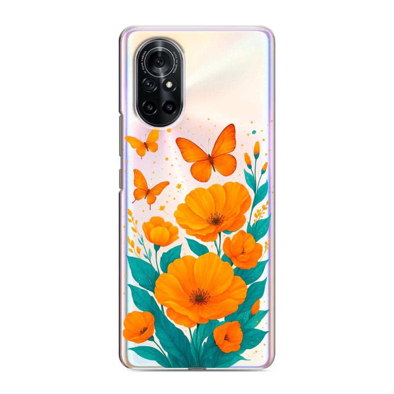 Силиконовый чехол на Huawei Nova 8 с принтом цветы бабочки Силиконовый чехол на Huawei Nova 8 с принтом цветы бабочки