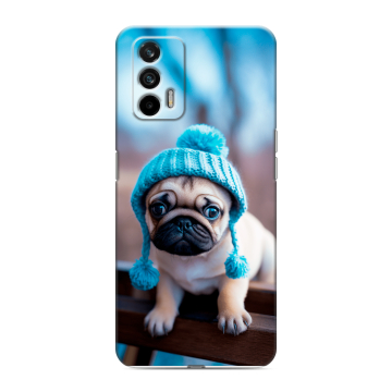 Силиконовый чехол на Realme GT с принтом Мопс в шапке Силиконовый чехол на Realme GT с принтом Мопс в шапке