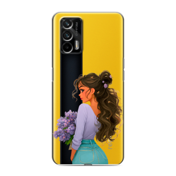 Силиконовый чехол на Realme GT с принтом девушка цветы Силиконовый чехол на Realme GT с принтом девушка цветы