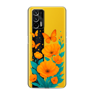 Силиконовый чехол на Realme GT с принтом цветы бабочки Силиконовый чехол на Realme GT с принтом цветы бабочки