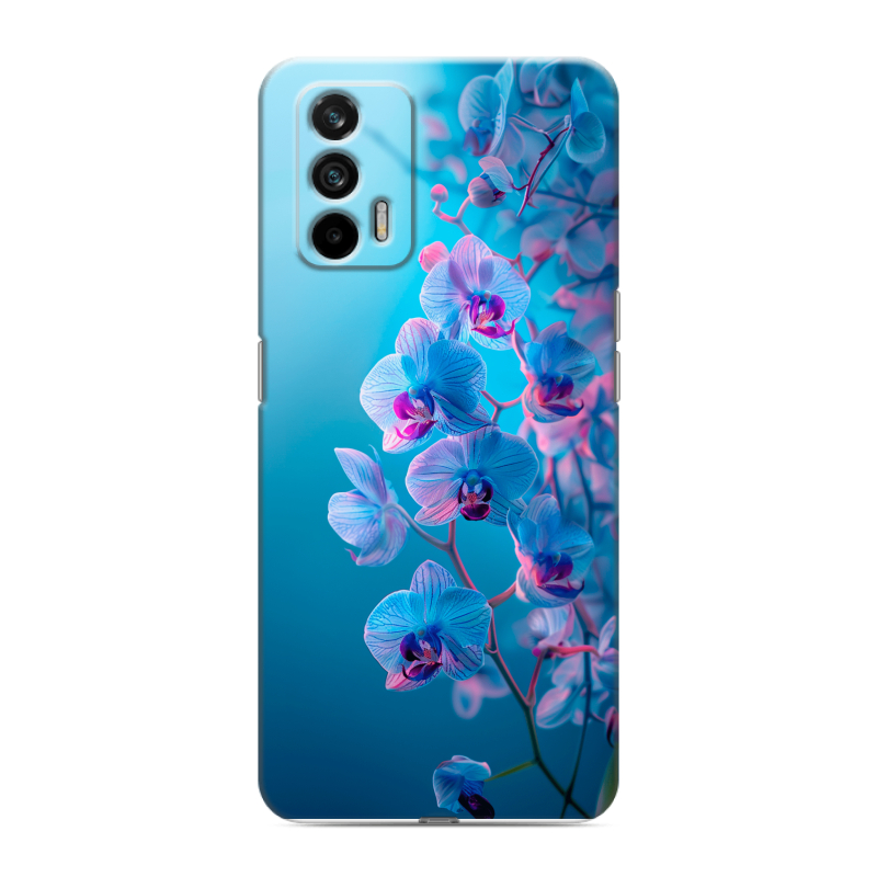 Силиконовый чехол на Realme GT с принтом голубые орхидеи Силиконовый чехол на Realme GT с принтом голубые орхидеи