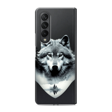 Пластиковый чехол на Samsung Galaxy Z Fold 3 с принтом Волк в лесу Пластиковый чехол на Samsung Galaxy Z Fold 3 с принтом Волк в лесу