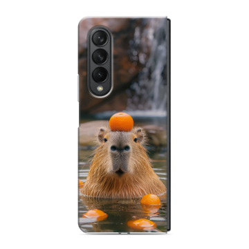 Пластиковый чехол на Samsung Galaxy Z Fold 3 с принтом Капибара с апельсином Пластиковый чехол на Samsung Galaxy Z Fold 3 с принтом Капибара с апельсином