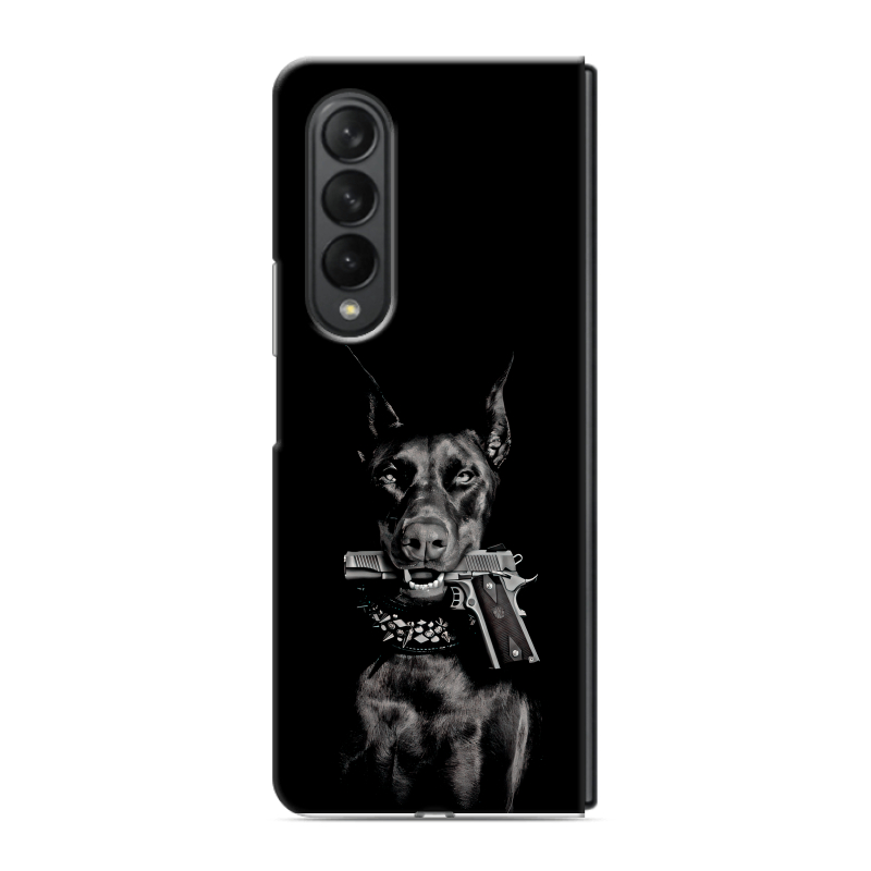 Пластиковый чехол на Samsung Galaxy Z Fold 3 с принтом Доберман и пистолет Пластиковый чехол на Samsung Galaxy Z Fold 3 с принтом Доберман и пистолет
