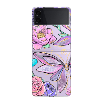 Пластиковый чехол на Samsung Galaxy Z Flip 3 с принтом Бабочки и цветы Пластиковый чехол на Samsung Galaxy Z Flip 3 с принтом Бабочки и цветы