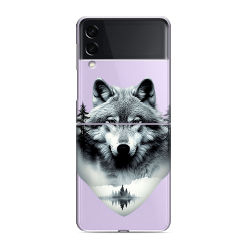 Пластиковый чехол на Samsung Galaxy Z Flip 3 с принтом Волк в лесу Пластиковый чехол на Samsung Galaxy Z Flip 3 с принтом Волк в лесу
