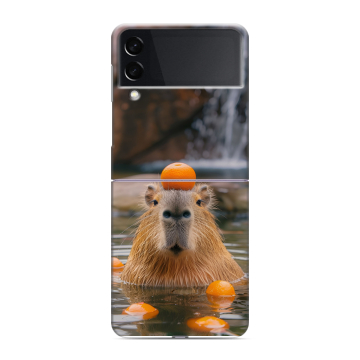Пластиковый чехол на Samsung Galaxy Z Flip 3 с принтом Капибара с апельсином Пластиковый чехол на Samsung Galaxy Z Flip 3 с принтом Капибара с апельсином