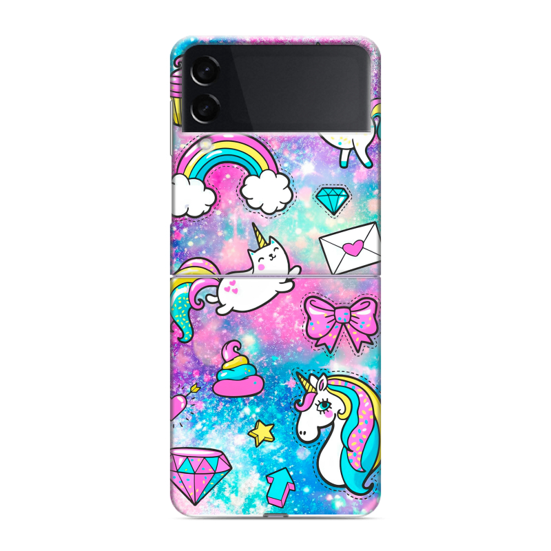 Пластиковый чехол на Samsung Galaxy Z Flip 3 с принтом Единороги Пластиковый чехол на Samsung Galaxy Z Flip 3 с принтом Единороги