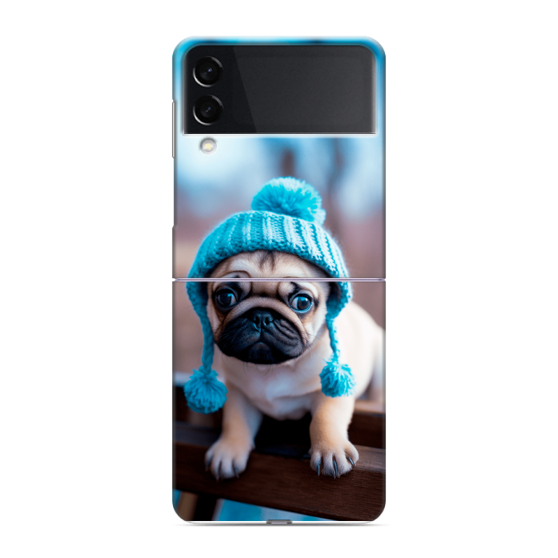Пластиковый чехол на Samsung Galaxy Z Flip 3 с принтом Мопс в шапке Пластиковый чехол на Samsung Galaxy Z Flip 3 с принтом Мопс в шапке