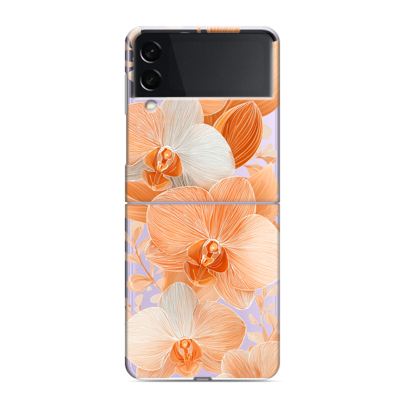 Пластиковый чехол на Samsung Galaxy Z Flip 3 с принтом Бежевые цветы Пластиковый чехол на Samsung Galaxy Z Flip 3 с принтом Бежевые цветы