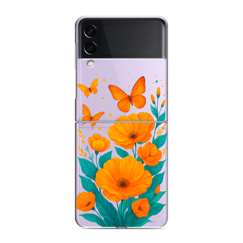 Пластиковый чехол на Samsung Galaxy Z Flip 3 с принтом цветы бабочки Пластиковый чехол на Samsung Galaxy Z Flip 3 с принтом цветы бабочки