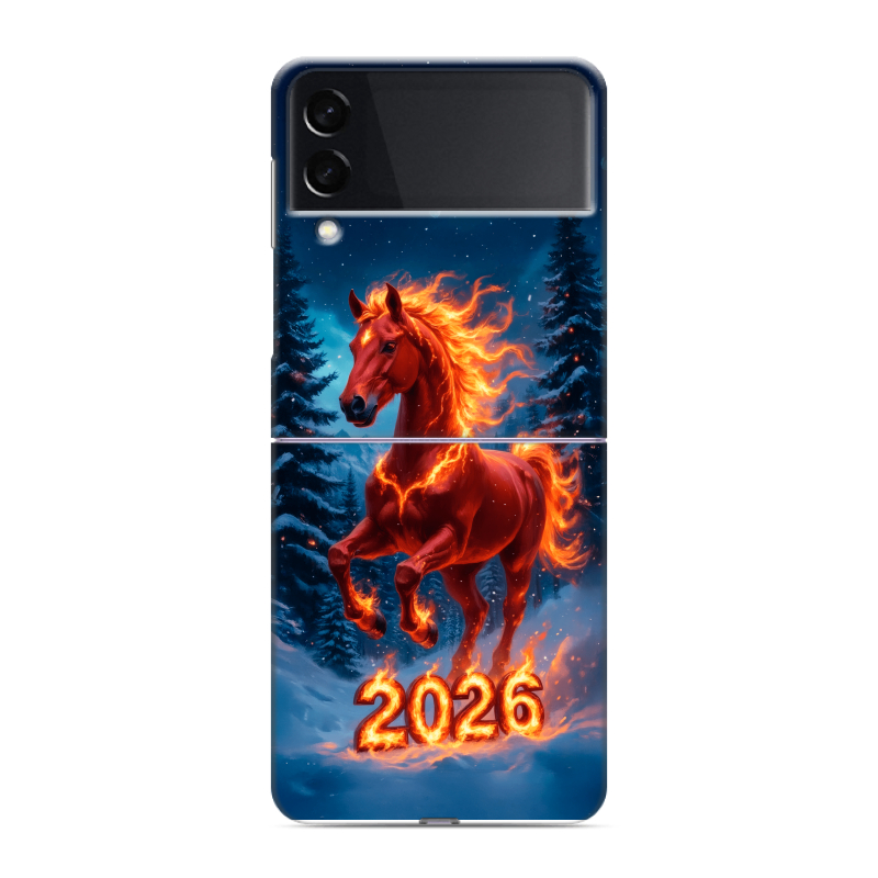 Пластиковый чехол на Samsung Galaxy Z Flip 3 с принтом Новый год коня Пластиковый чехол на Samsung Galaxy Z Flip 3 с принтом Новый год коня