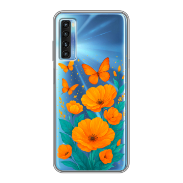 Силиконовый чехол на TCL 20L с принтом цветы бабочки