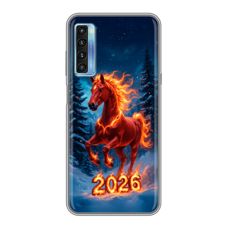 Силиконовый чехол на TCL 20L с принтом Новый год коня Силиконовый чехол на TCL 20L с принтом Новый год коня