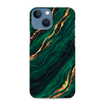Силиконовый чехол на Iphone 13 Mini с принтом Мрамор зеленое золото