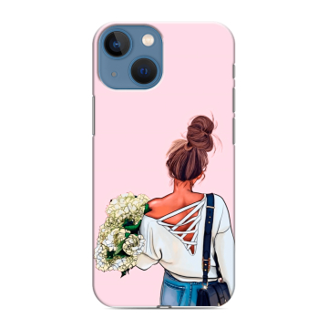 Силиконовый чехол на Iphone 13 Mini с принтом Девушка и букет