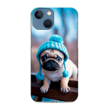 Силиконовый чехол на Iphone 13 Mini с принтом Мопс в шапке Силиконовый чехол на Iphone 13 Mini с принтом Мопс в шапке