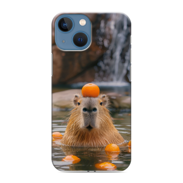 Силиконовый чехол на Iphone 13 Mini с принтом Капибара с апельсином Силиконовый чехол на Iphone 13 Mini с принтом Капибара с апельсином