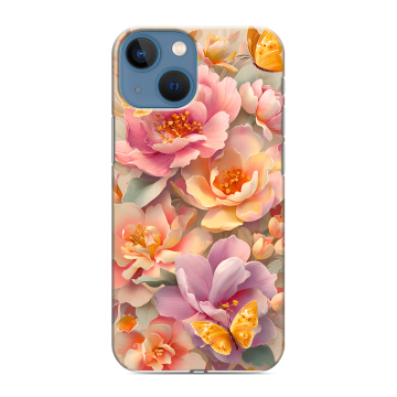 Силиконовый чехол на Iphone 13 Mini с принтом Цветы и бабочки Силиконовый чехол на Iphone 13 Mini с принтом Цветы и бабочки