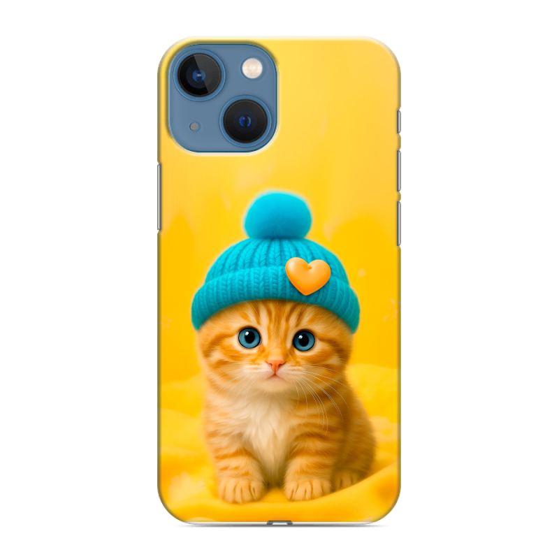 Силиконовый чехол на Iphone 13 Mini с принтом Котенок в шапке Силиконовый чехол на Iphone 13 Mini с принтом Котенок в шапке