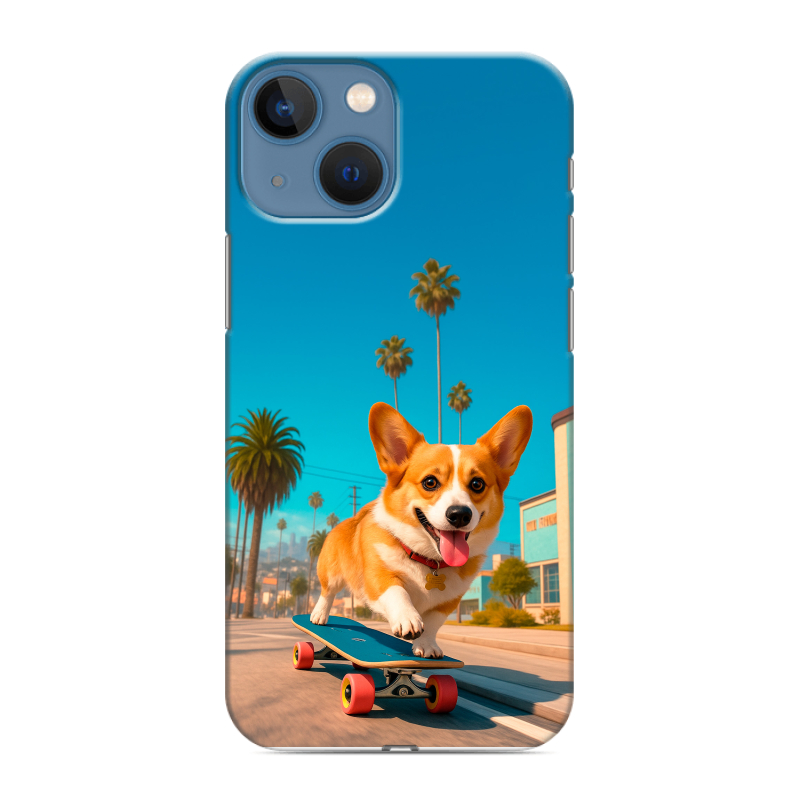 Силиконовый чехол на Iphone 13 Mini с принтом Корги на скейте Силиконовый чехол на Iphone 13 Mini с принтом Корги на скейте