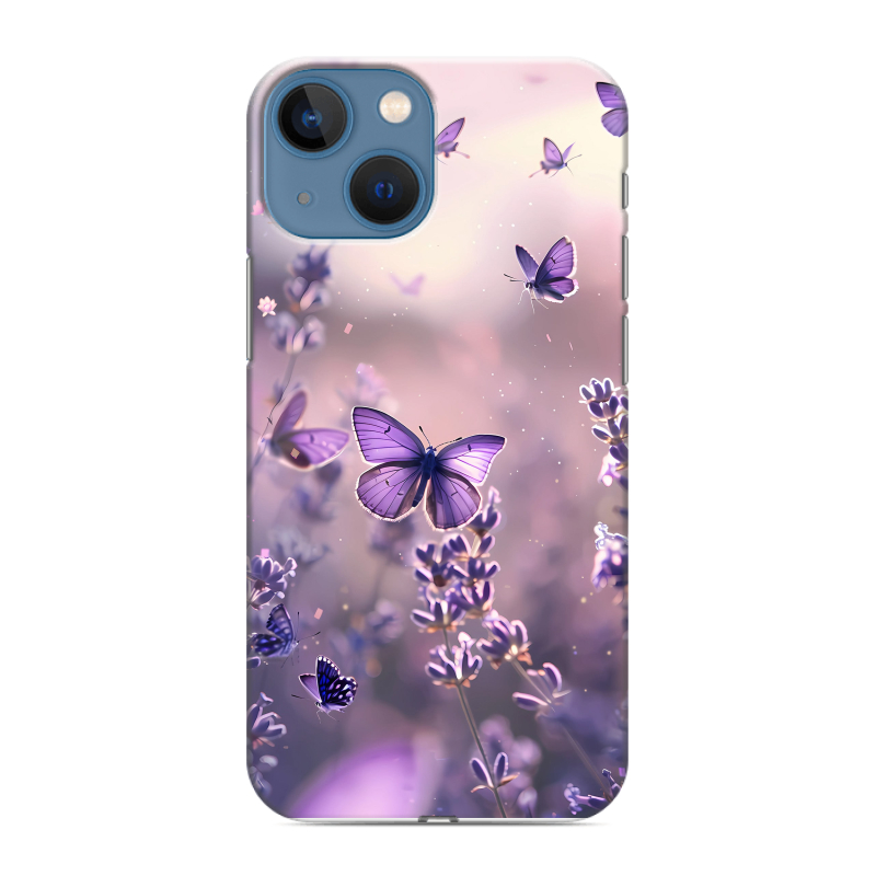 Силиконовый чехол на Iphone 13 Mini с принтом бабочки и лаванда Силиконовый чехол на Iphone 13 Mini с принтом бабочки и лаванда