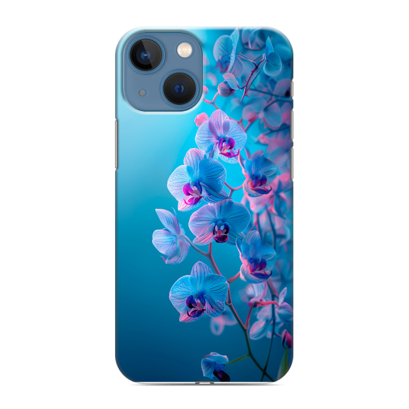 Силиконовый чехол на Iphone 13 Mini с принтом голубые орхидеи Силиконовый чехол на Iphone 13 Mini с принтом голубые орхидеи