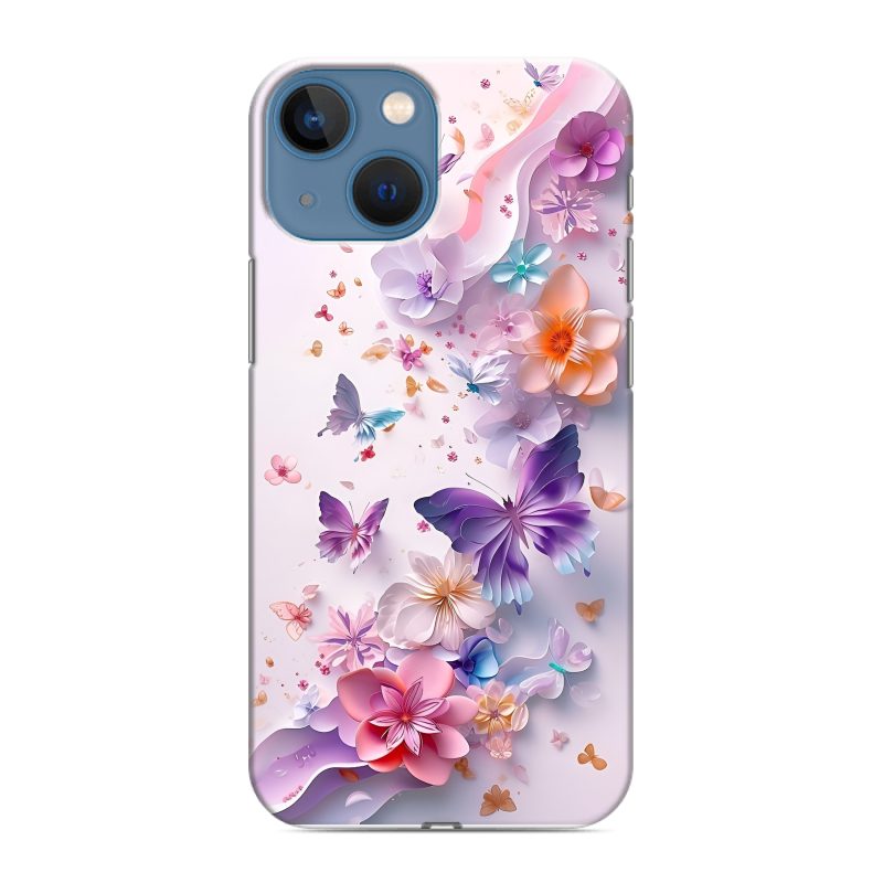 Пластиковый чехол на Iphone 13 Mini с принтом цветы бабочки Пластиковый чехол на Iphone 13 Mini с принтом цветы бабочки