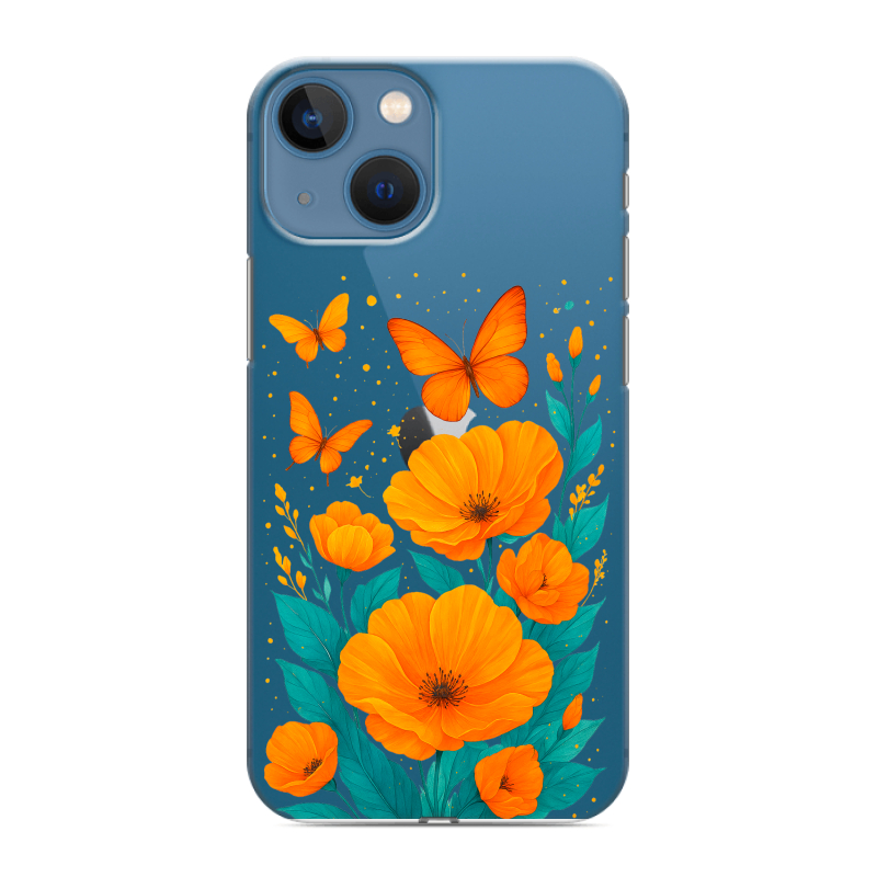 Силиконовый чехол на Iphone 13 Mini с принтом цветы бабочки Силиконовый чехол на Iphone 13 Mini с принтом цветы бабочки