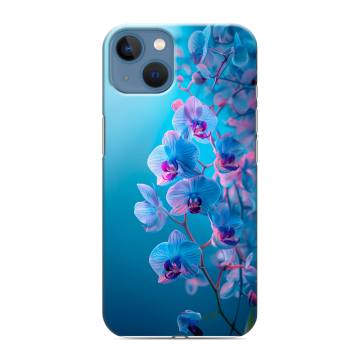 Силиконовый чехол на Iphone 13 с принтом голубые орхидеи Силиконовый чехол на Iphone 13 с принтом голубые орхидеи