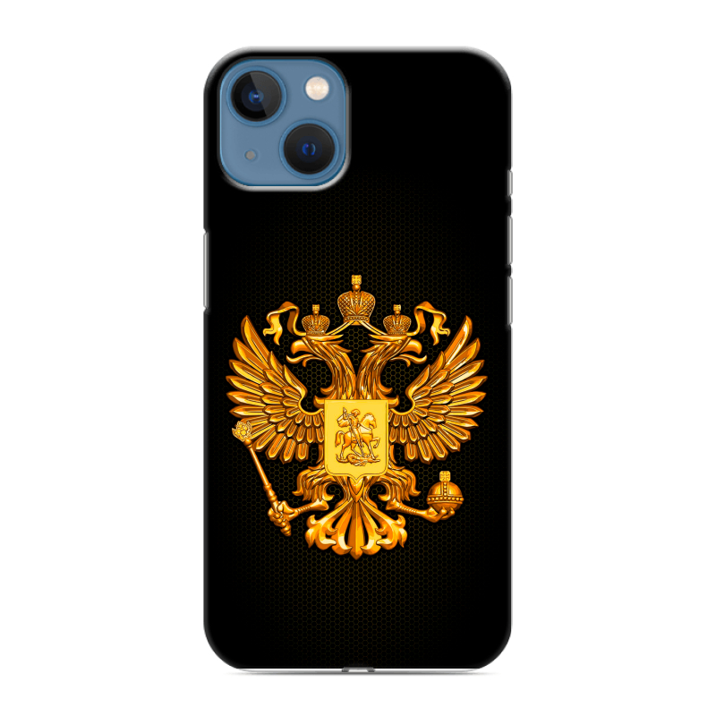 Силиконовый чехол на Iphone 13 с принтом Герб России желтый Силиконовый чехол на Iphone 13 с принтом Герб России желтый