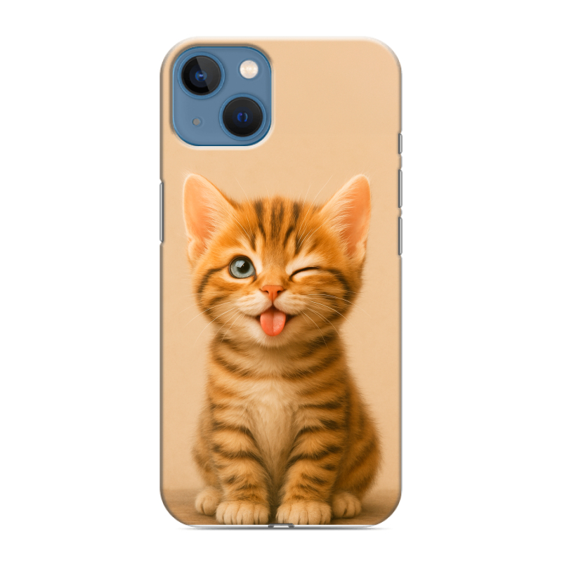 Силиконовый противоударный чехол на Iphone 13 с принтом котенок Силиконовый противоударный чехол на Iphone 13 с принтом котенок