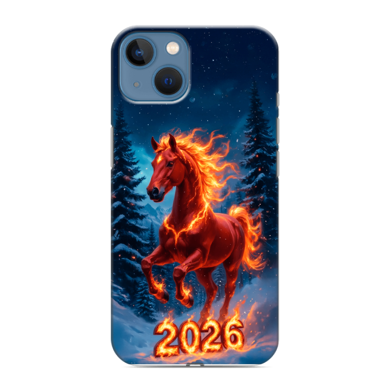 Силиконовый чехол на Iphone 13 с принтом Новый год коня Силиконовый чехол на Iphone 13 с принтом Новый год коня