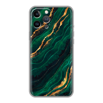 Силиконовый чехол на Iphone 13 Pro с принтом Мрамор зеленое золото