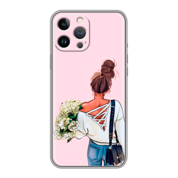 Силиконовый чехол на Iphone 13 Pro с принтом Девушка и букет