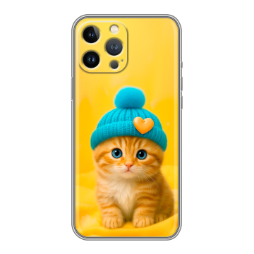 Силиконовый чехол на Iphone 13 Pro с принтом Котенок в шапке Силиконовый чехол на Iphone 13 Pro с принтом Котенок в шапке