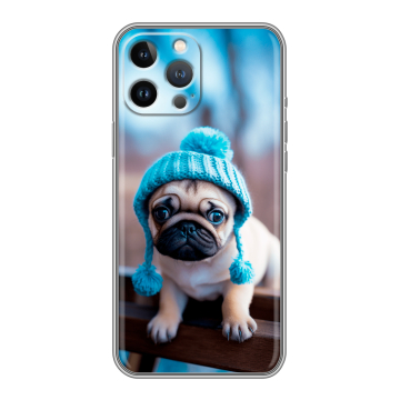 Силиконовый чехол на Iphone 13 Pro с принтом Мопс в шапке Силиконовый чехол на Iphone 13 Pro с принтом Мопс в шапке