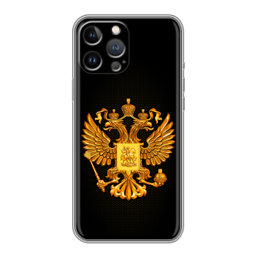 Силиконовый чехол на Iphone 13 Pro с принтом Герб России желтый Силиконовый чехол на Iphone 13 Pro с принтом Герб России желтый