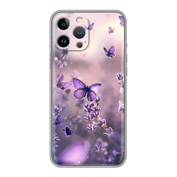 Силиконовый чехол на Iphone 13 Pro с принтом бабочки и лаванда Силиконовый чехол на Iphone 13 Pro с принтом бабочки и лаванда