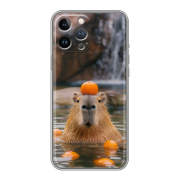 Силиконовый чехол на Iphone 13 Pro с принтом Капибара с апельсином Силиконовый чехол на Iphone 13 Pro с принтом Капибара с апельсином