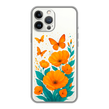 Силиконовый чехол на Iphone 13 Pro с принтом цветы бабочки Силиконовый чехол на Iphone 13 Pro с принтом цветы бабочки