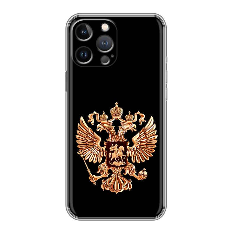 Силиконовый противоударный чехол на Iphone 13 Pro с принтом Герб России золотой Силиконовый противоударный чехол на Iphone 13 Pro с принтом Герб России золотой