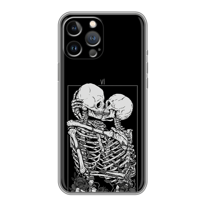 Силиконовый противоударный чехол на Iphone 13 Pro с принтом Поцелуй скелетов Силиконовый противоударный чехол на Iphone 13 Pro с принтом Поцелуй скелетов
