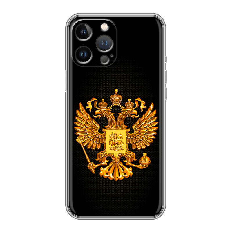 Силиконовый чехол на Iphone 13 Pro с принтом Герб России желтый Силиконовый чехол на Iphone 13 Pro с принтом Герб России желтый