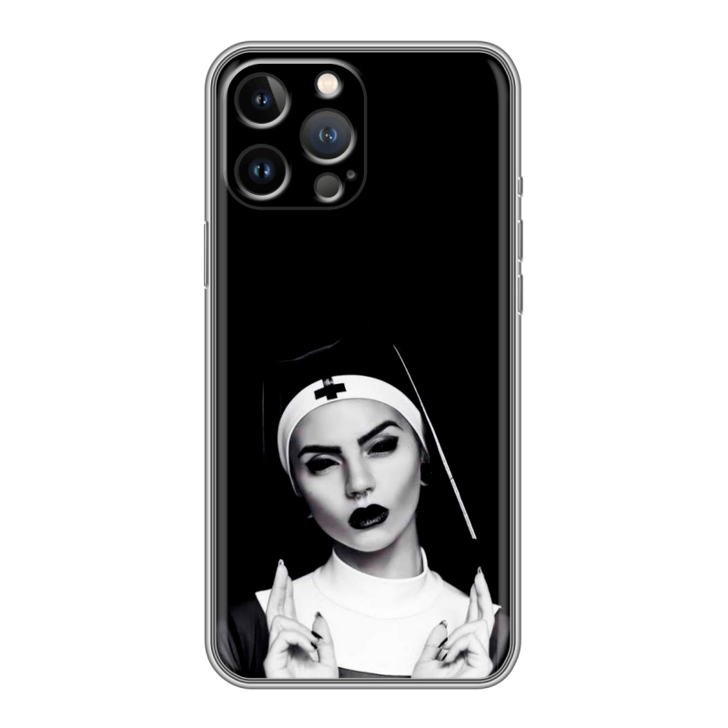 Силиконовый противоударный чехол на Iphone 13 Pro с принтом монашка Силиконовый противоударный чехол на Iphone 13 Pro с принтом монашка